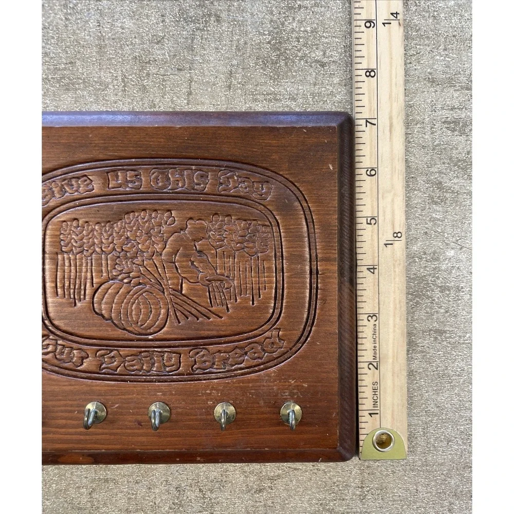 Wood Key Hanger Plaque Give Us This Day Our Daily Bread Vintage Cottagecore